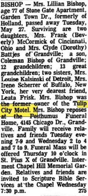 Tulip City Motel - May 1975 Obit For Former Owner (newer photo)